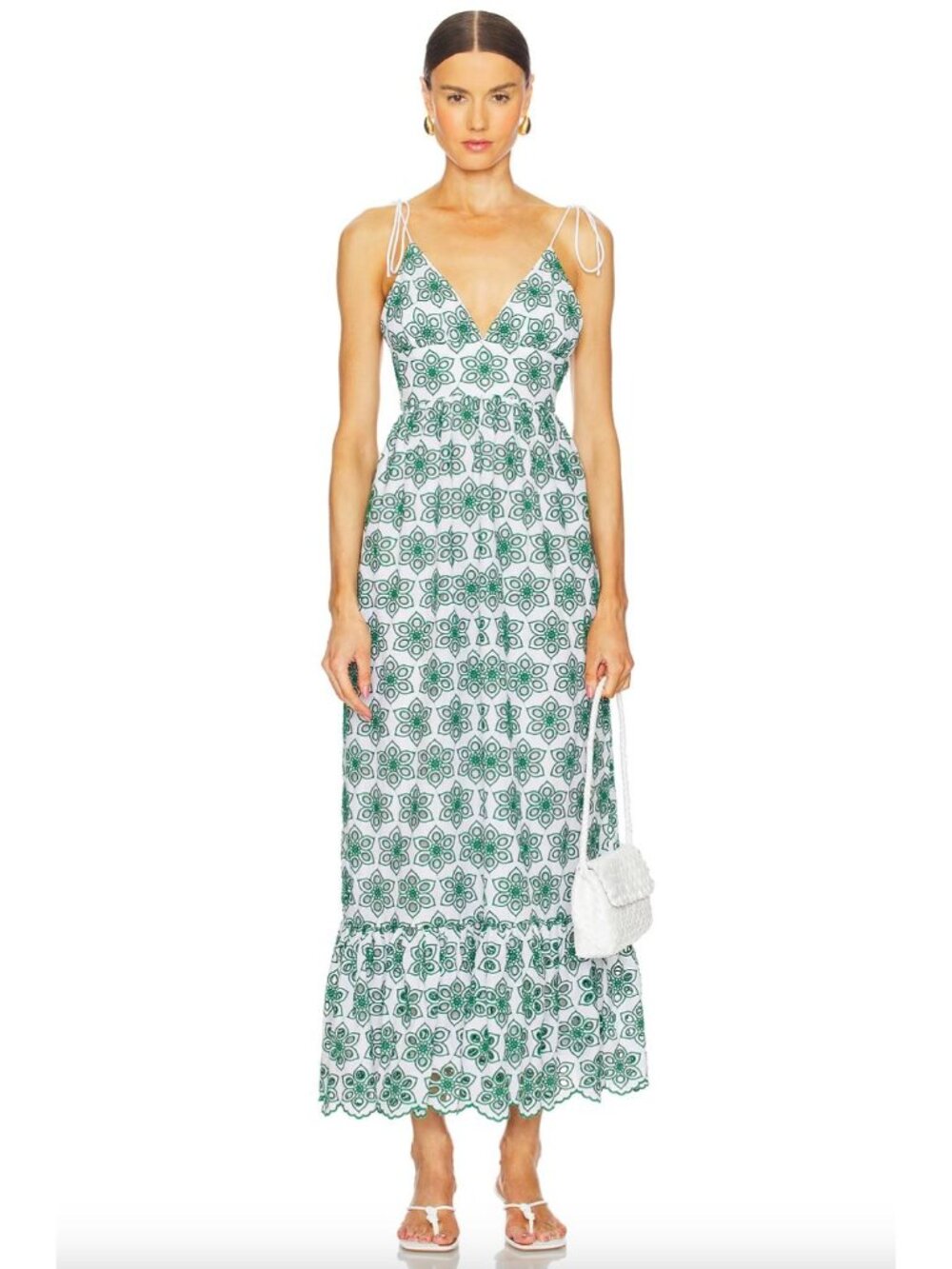 Sundress Louve Long Dress Eyelet Green Womens Size Medium